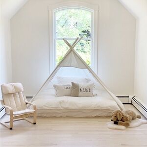 White play Teepee twin Bed Canopy canvas Cotton.